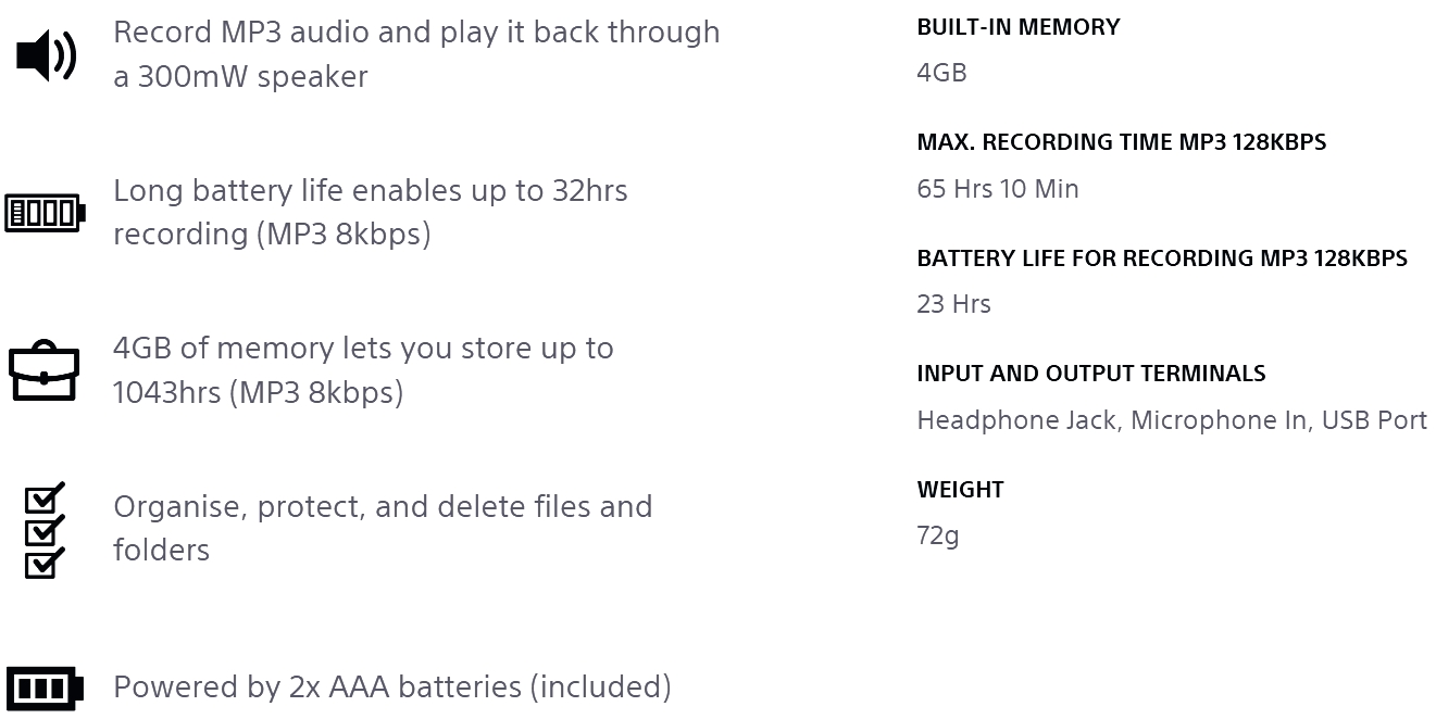 מכשיר הקלטה דיגיטלי סוני SONY ICD-PX240